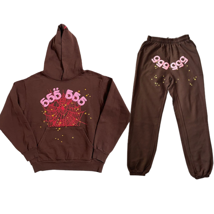 Men Women Web Pattern Tracksuit – Brown Men Women Web Pattern Tracksuit – Brown