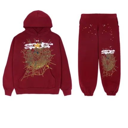 Sp5der Logo Maroon Tracksuit